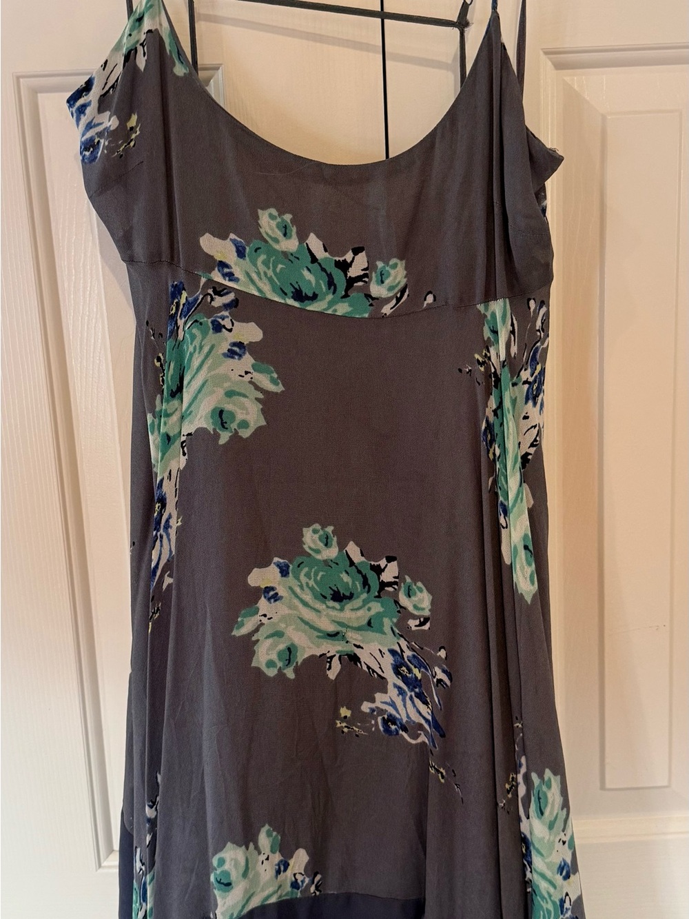 Strapless Gray Floral Slip Dress with Teal Rose Print